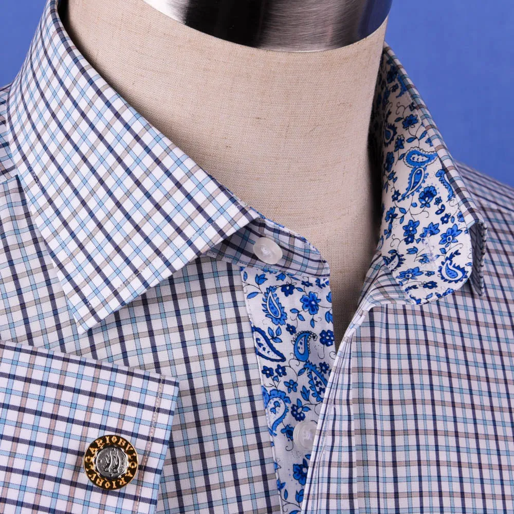 Multi-Colored Green Plaids & Checks Dress Shirt Business Formal Paisley Floral in French Cuffs