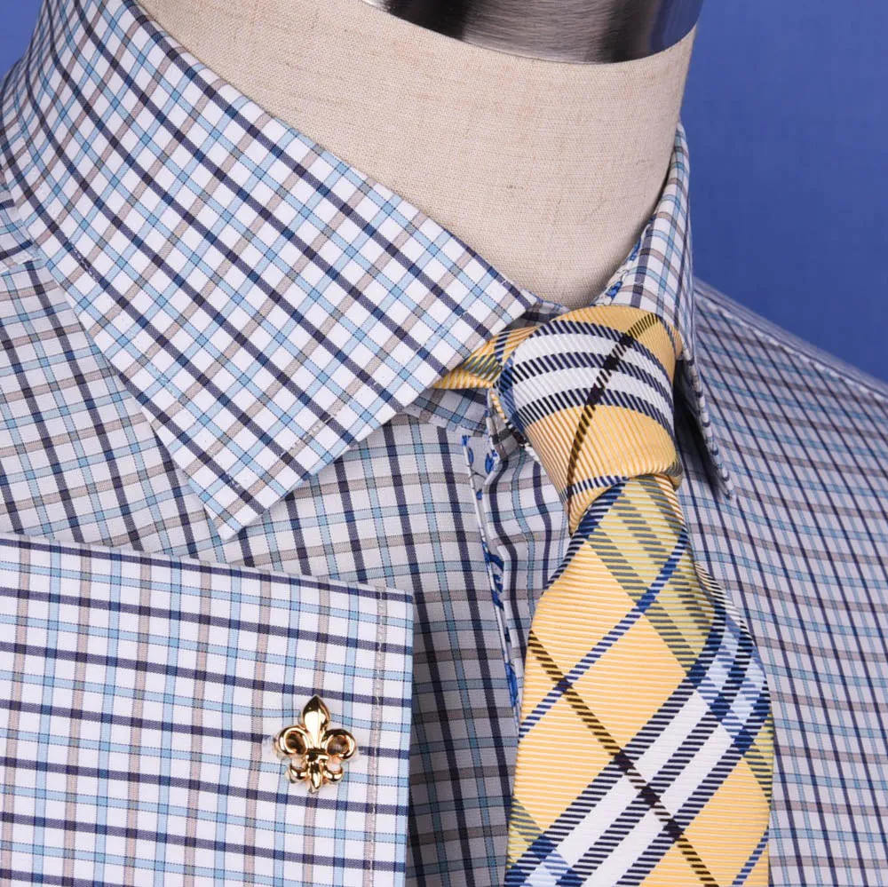 Multi-Colored Green Plaids & Checks Dress Shirt Business Formal Paisley Floral in French Cuffs