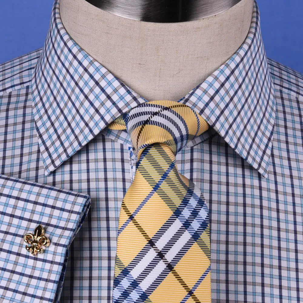 Multi-Colored Green Plaids & Checks Dress Shirt Business Formal Paisley Floral in French Cuffs