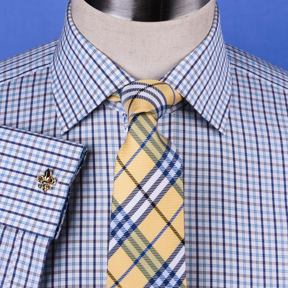 Multi-Colored Green Plaids & Checks Dress Shirt Business Formal Paisley Floral in French Cuffs