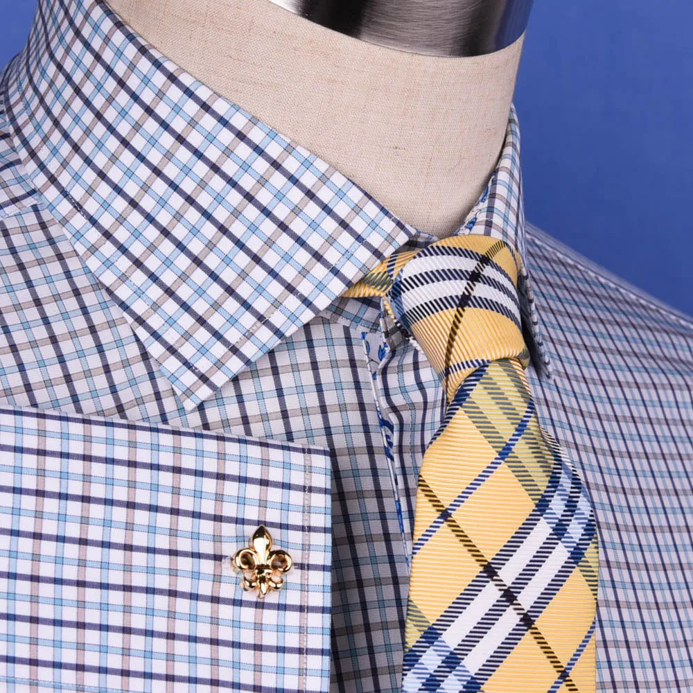 Multi-Colored Green Plaids & Checks Dress Shirt Business Formal Paisley Floral in French Cuffs