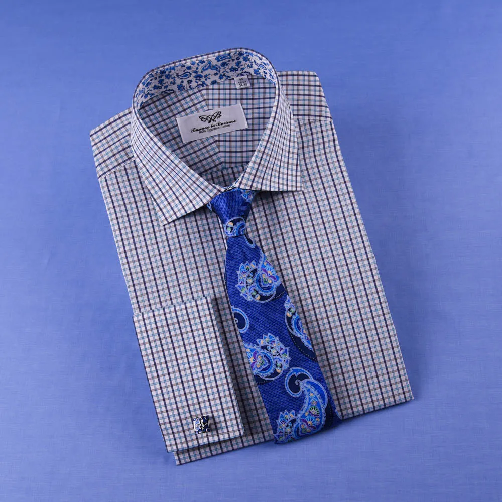 Multi-Colored Green Plaids & Checks Dress Shirt Business Formal Paisley Floral in French Cuffs