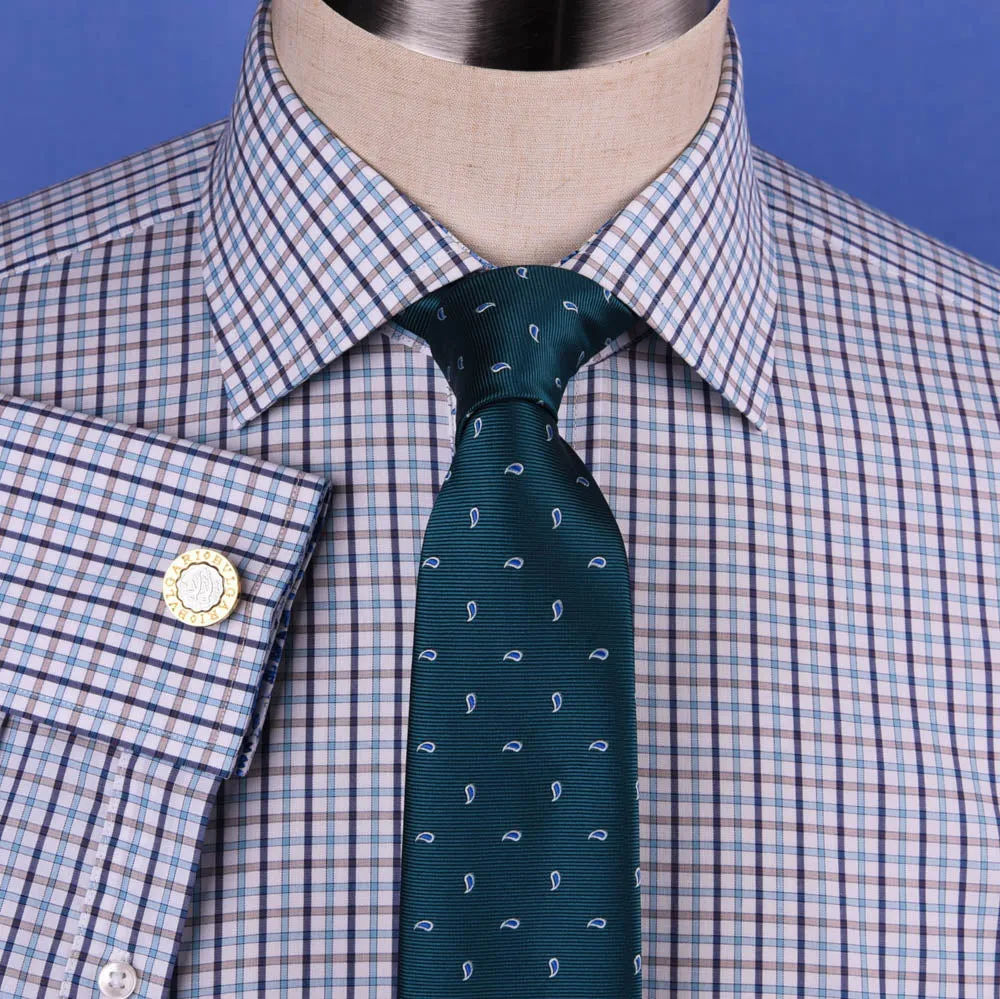 Multi-Colored Green Plaids & Checks Dress Shirt Business Formal Paisley Floral in French Cuffs