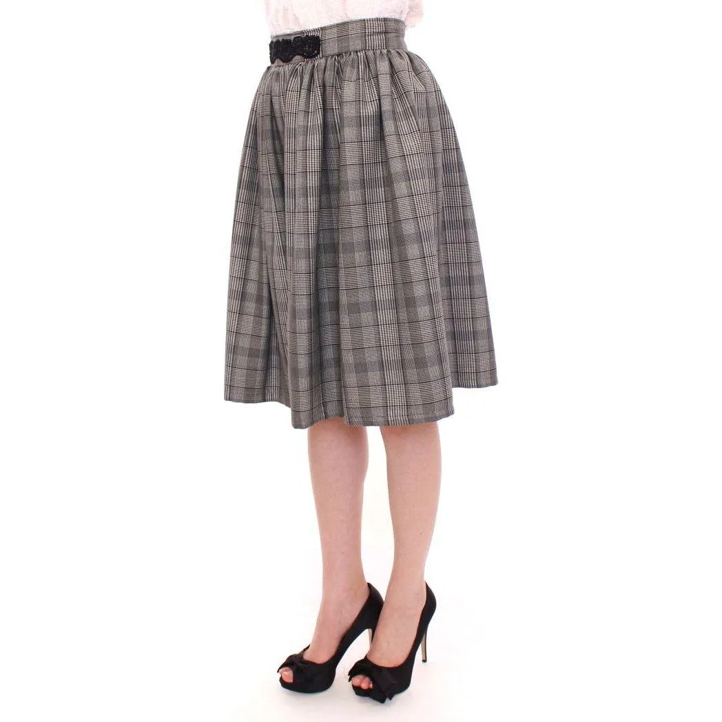 NOEMI ALEMÁN Elegant Gray Checkered Wool Shorts Skirt