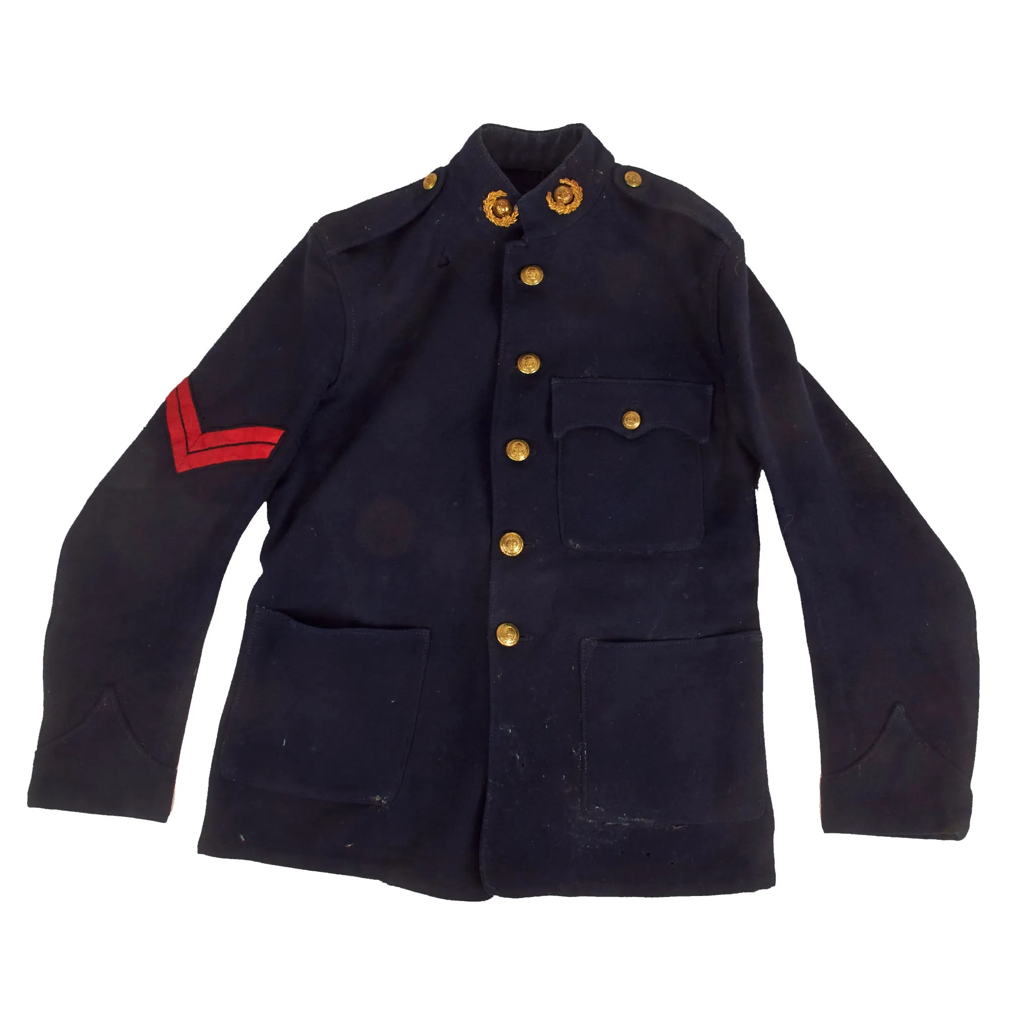 Original British Early 20th Century Named Royal Marines Light Infantry Plymouth Division Dress Blue Tunic With Cap and Service Information