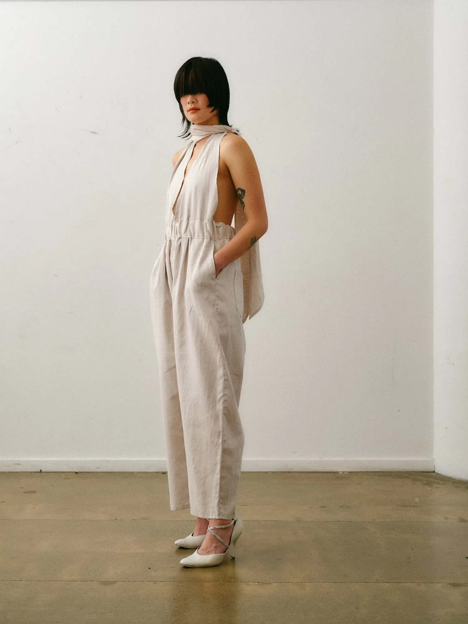 Otsu Kaguya Overalls - Cotton/Linen - Ivory