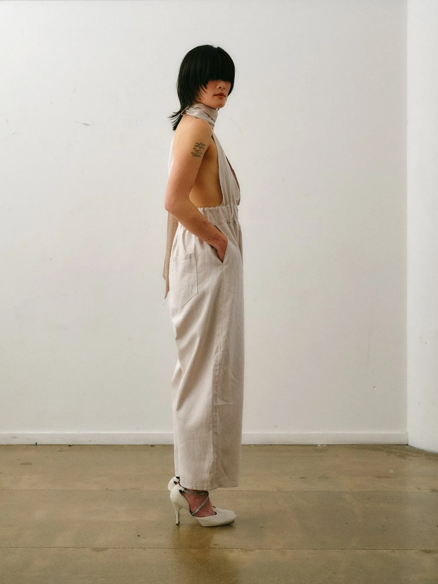 Otsu Kaguya Overalls - Cotton/Linen - Ivory