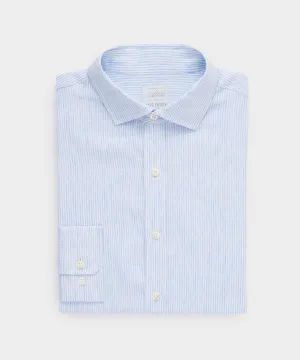 Pinstripe Linen Spread Collar Dress Shirt in Light Blue