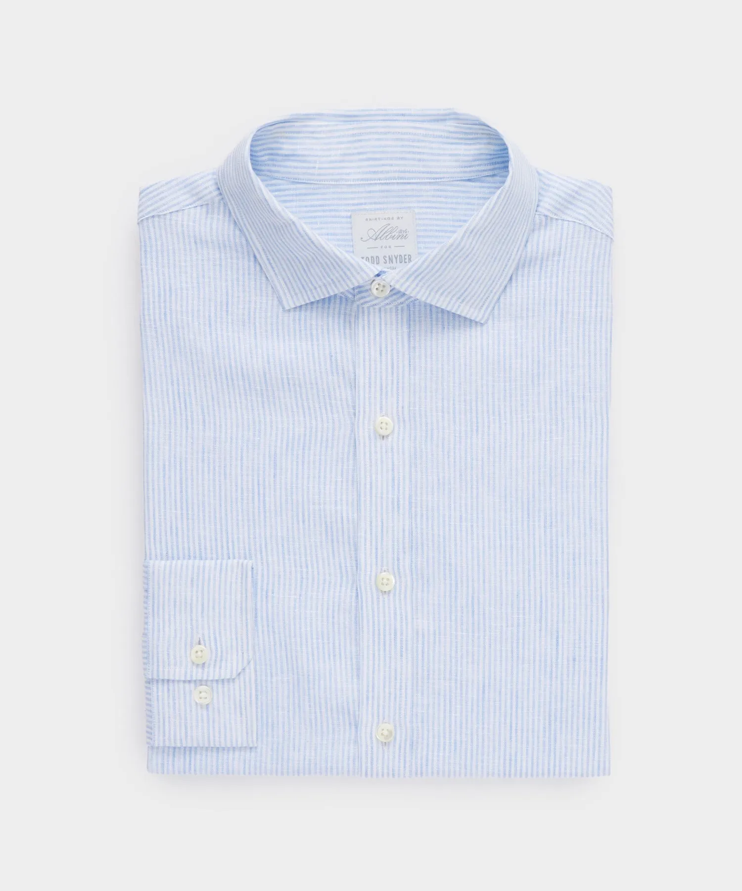 Pinstripe Linen Spread Collar Dress Shirt in Light Blue