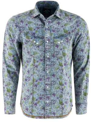 Pinto Ranch YY Collection Printed Long Sleeve Pearl Snap Shirt - Denim