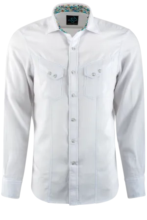 Pinto Ranch YY Collection Washed Long Sleeve Pearl Snap Shirt - White