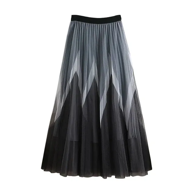 Pre Order:  Layered Pleated Mesh Midi Skirt