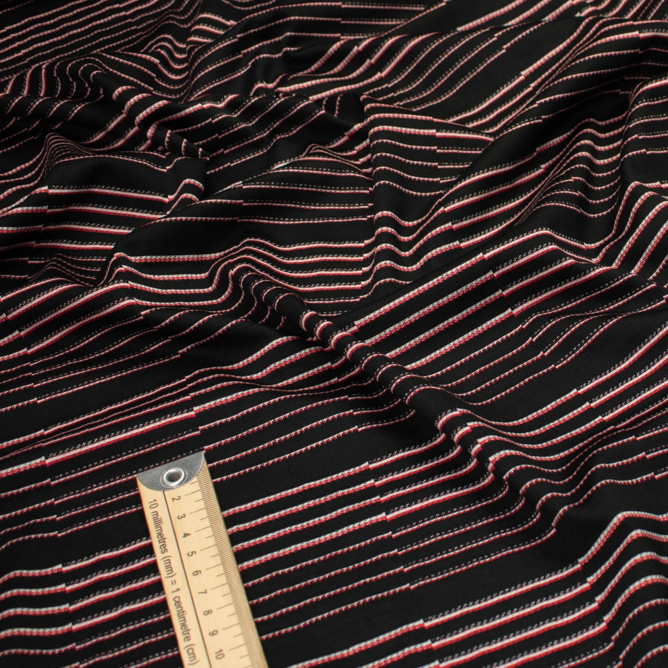 Printed Knits Design-120 White & Red Stripes on Black