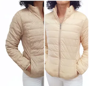 Puffer Women Double-Face Jacket - Beige x Patterned