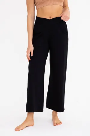 Ribbed Crossover Waist Wide Leg Lounge Pants