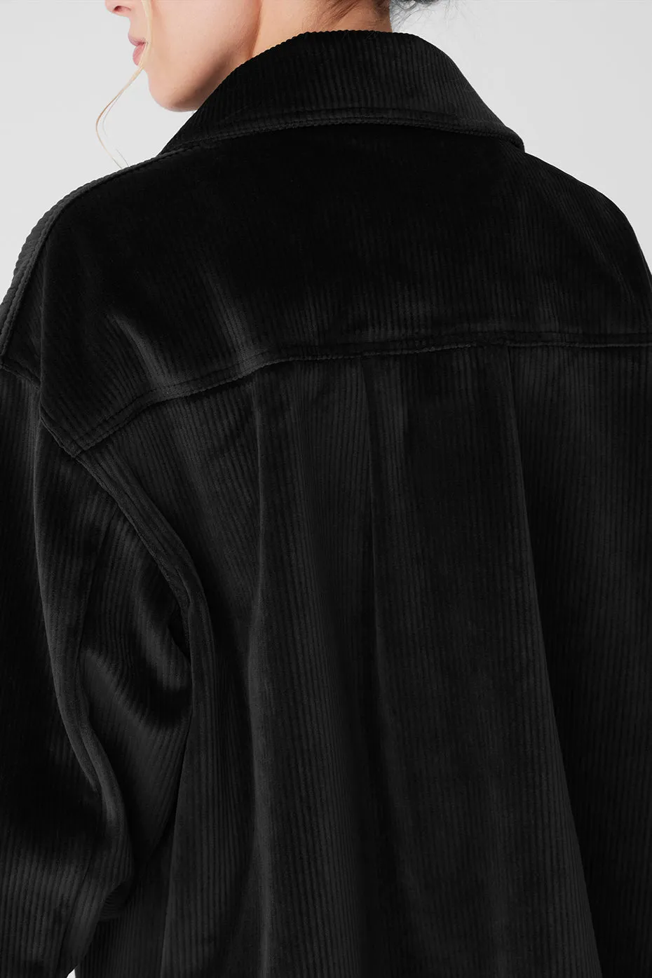 Ribbed Velour Mountain Side Shacket - Black