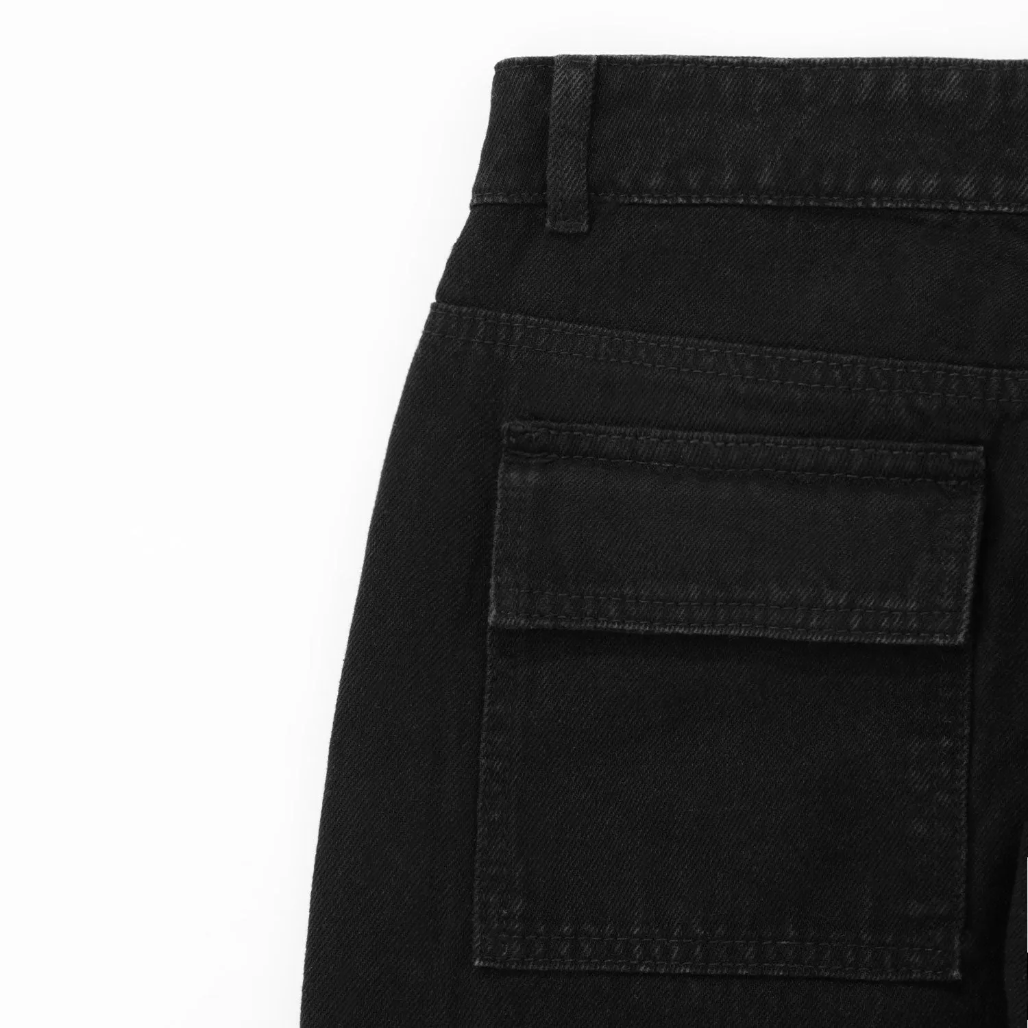 Straight Denim Cargo Pants - Black