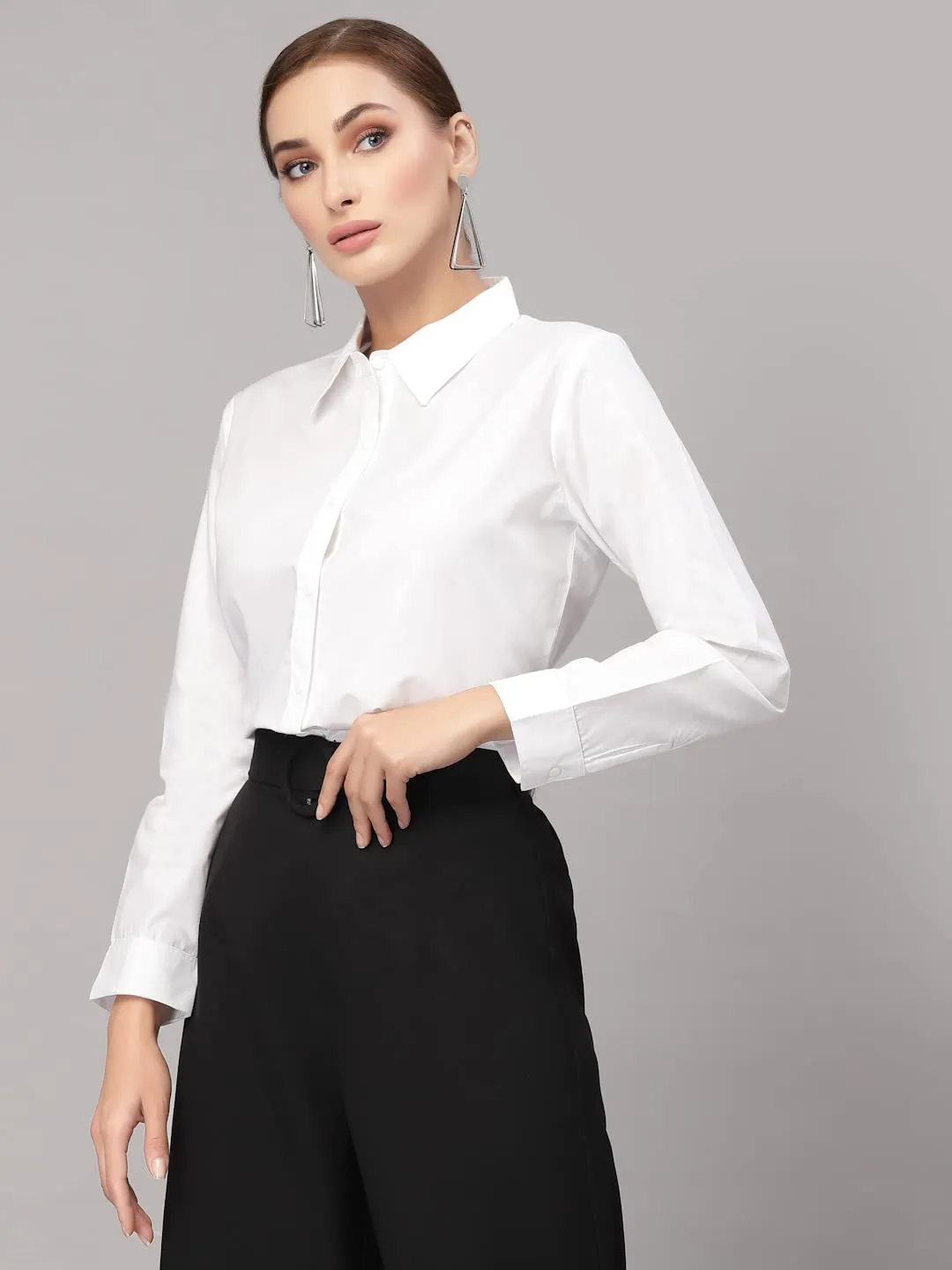 Style Quotient Women Solid Polycotton Regular Formal Shirt