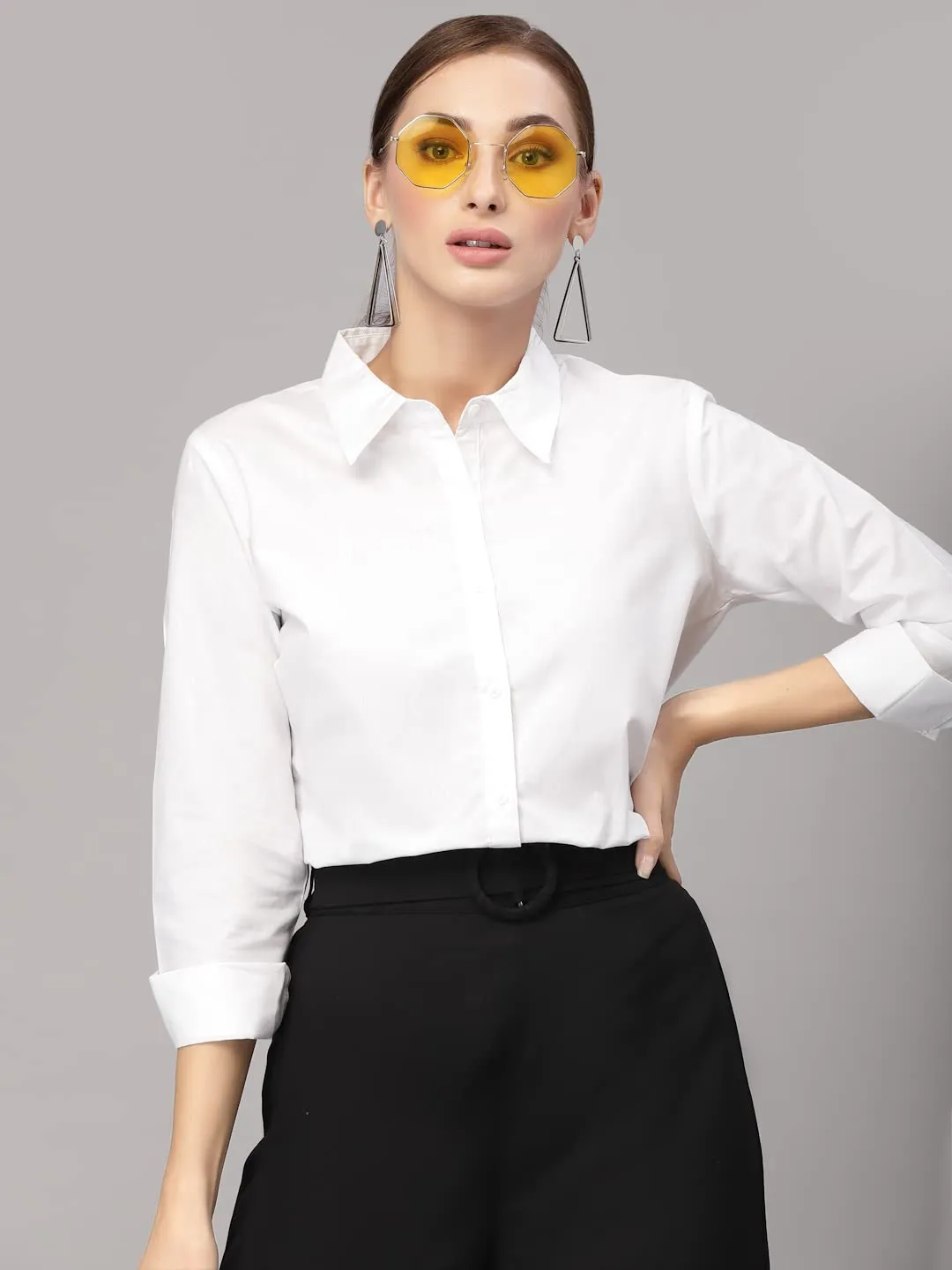 Style Quotient Women Solid Polycotton Regular Formal Shirt