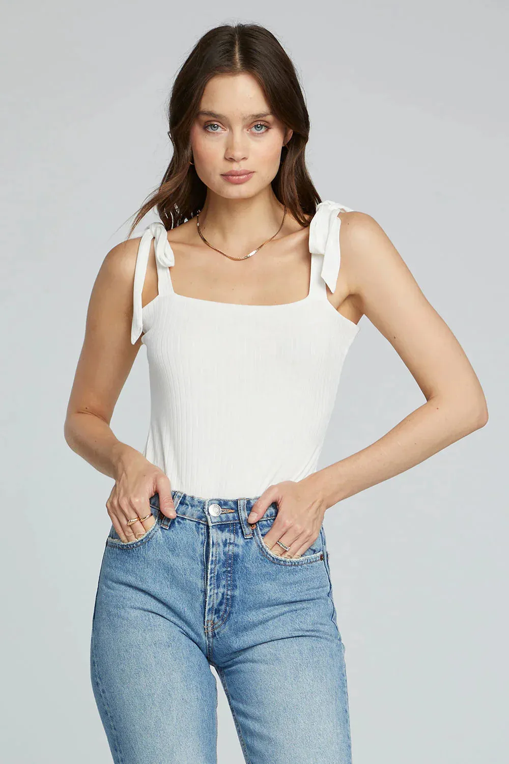 The Tie Tank Bodysuit by Saltwater Luxe - White