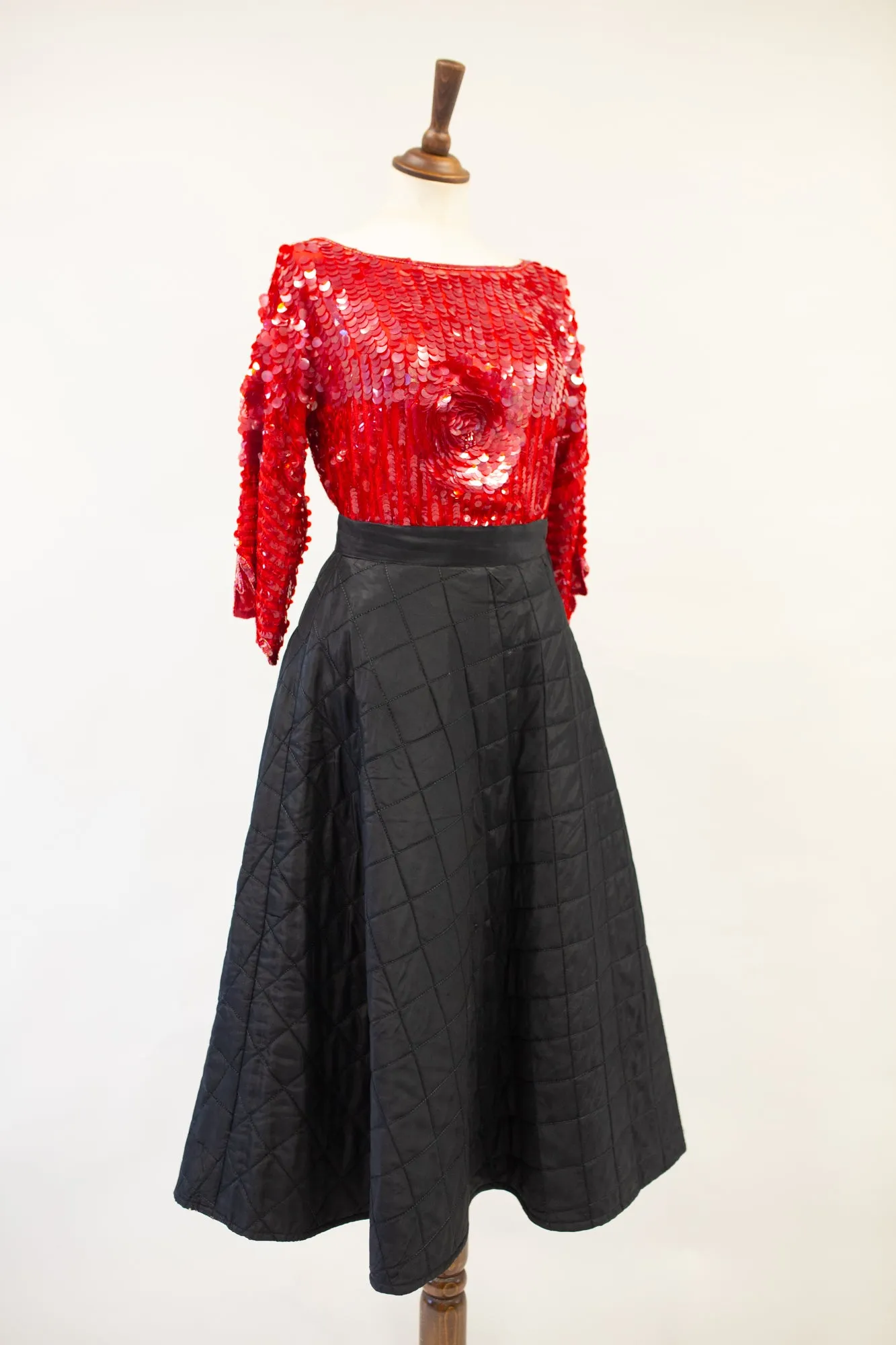 Vintage 1950s Black Quilted Skirt