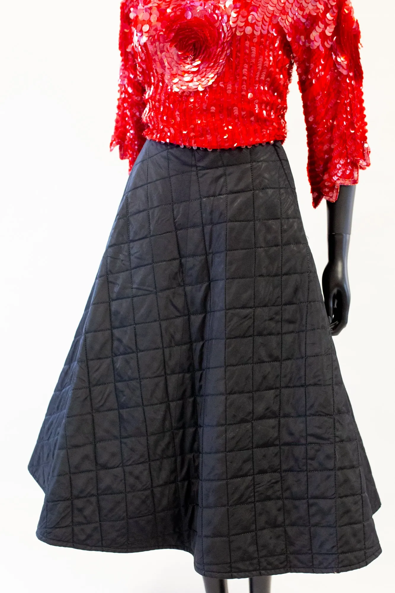 Vintage 1950s Black Quilted Skirt