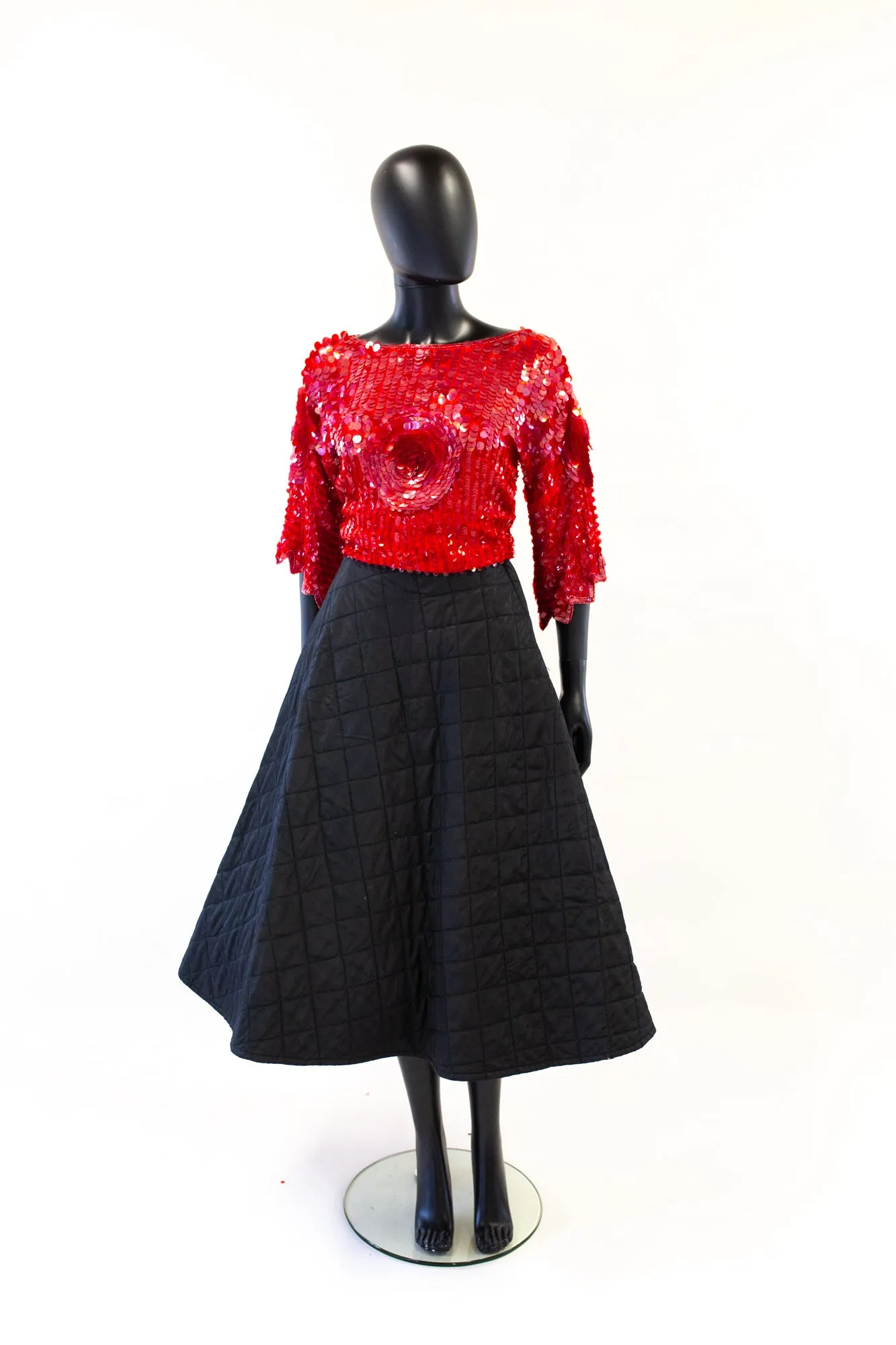 Vintage 1950s Black Quilted Skirt