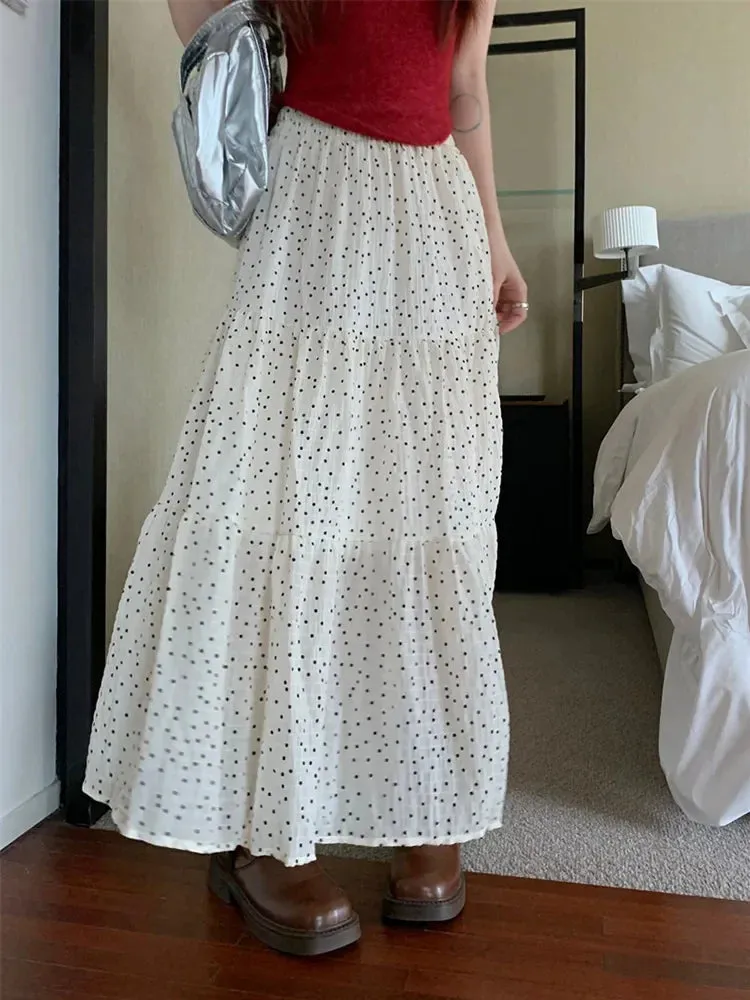 Vintage Polka Dot Ruffle Hem Long Skirt for Holidays