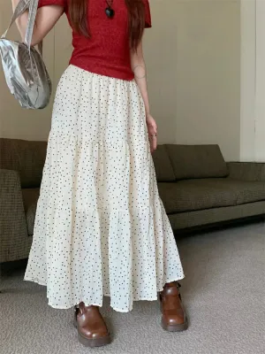 Vintage Polka Dot Ruffle Hem Long Skirt for Holidays