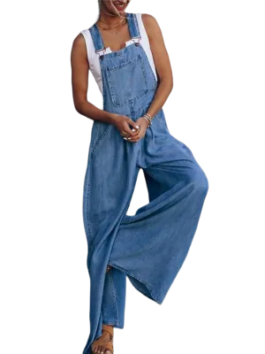 Wide Leg Denim Overalls