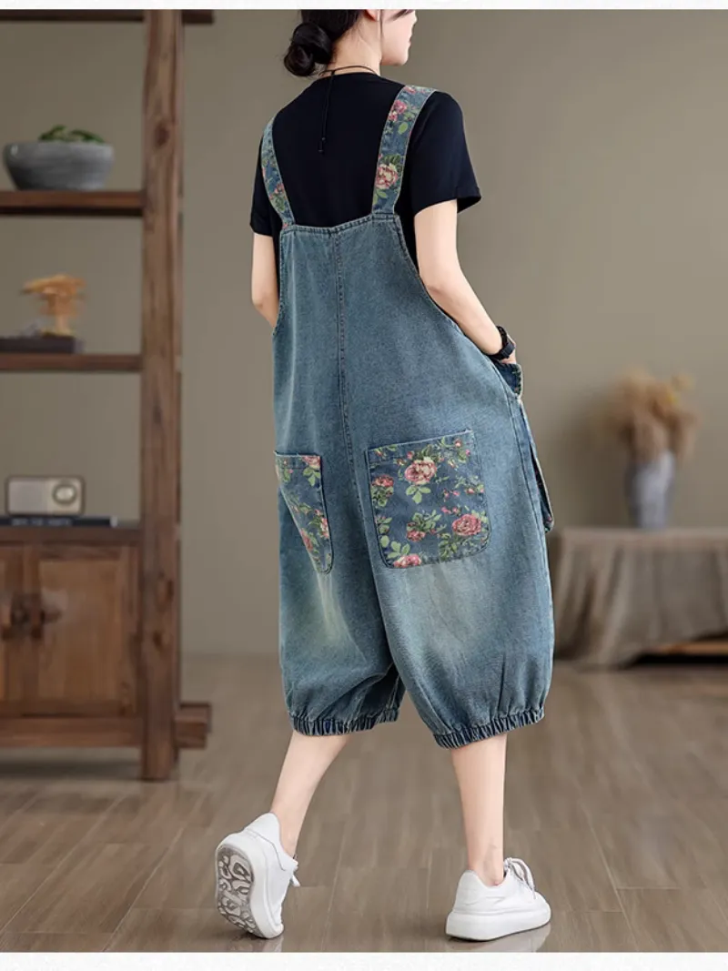 Women's Stylish Summer Look Printed Loose Flower Overalls Dungarees