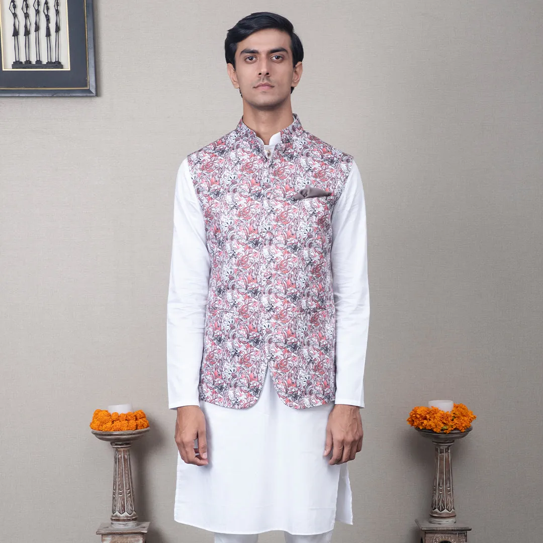 Yug Abstract Print Nehru Jacket